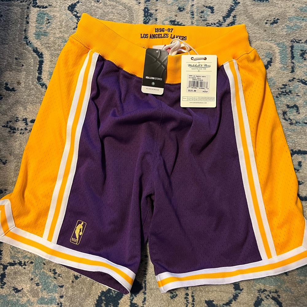 Brand New with tags Mitchell and ness lakers shorts size large